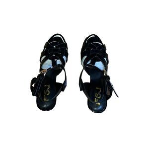 FSJ Womens Platform Heels Size 8 Black Patent Stiletto Strappy Ankle Strap